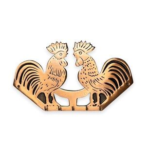 Cast Iron‎ Copper Plated Double Rooster Five Key Hook Holder 11”x6.5”